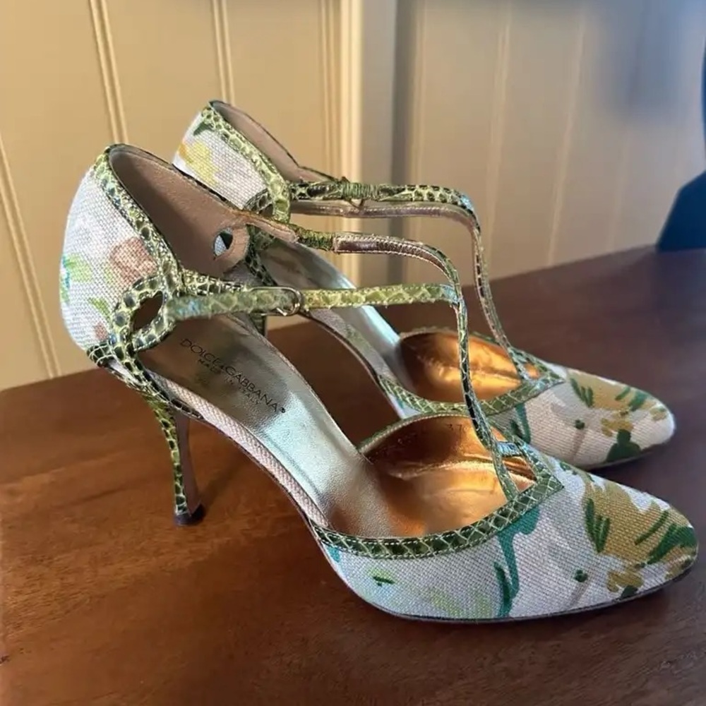 Dolce & Gabbana Green Floral Heels